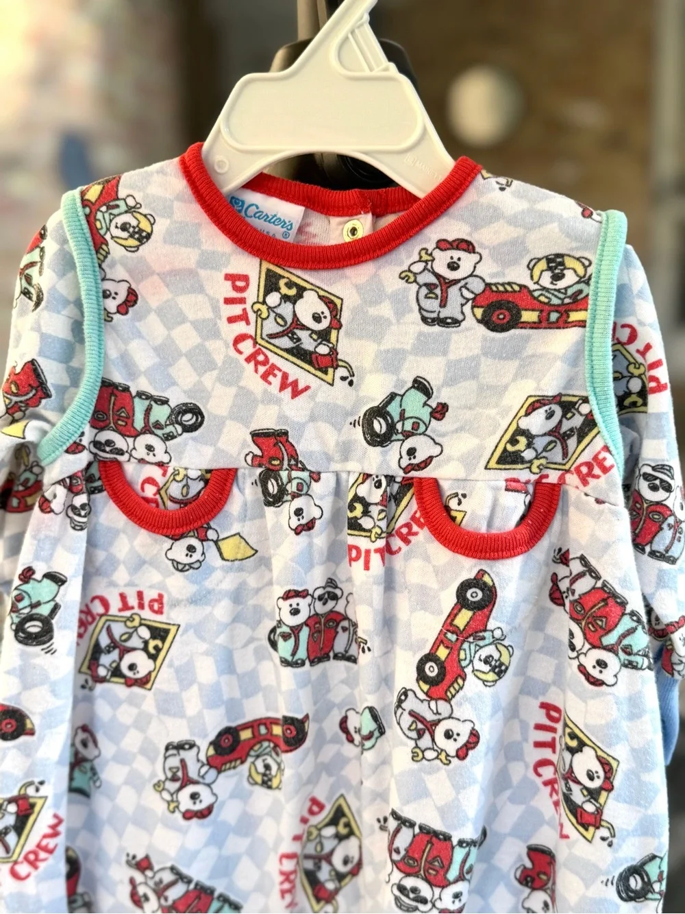 Vintage Carter's Baby Boy Pit Crew Racing Long Sleeve Romper, 6M